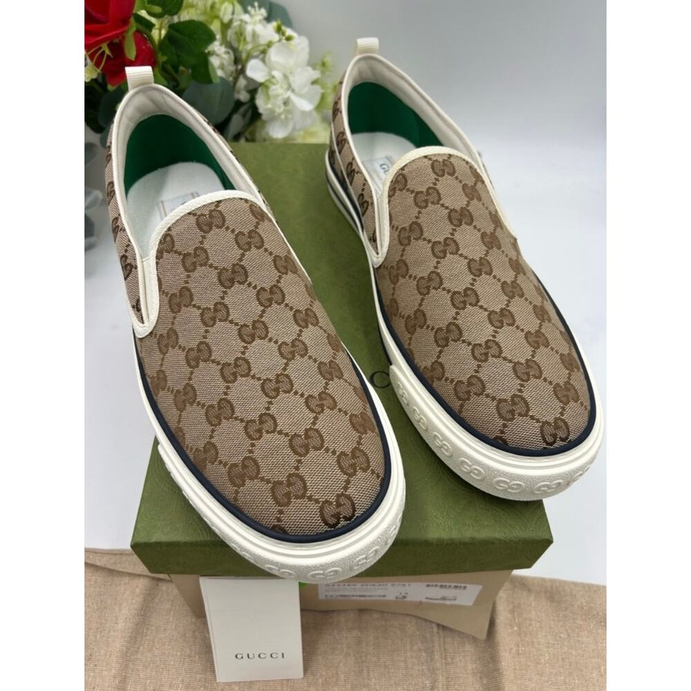 Men's Gucci tennis 1977 slip on sneakers GG canvas size 13 made in Italy - Picture 2 of 12